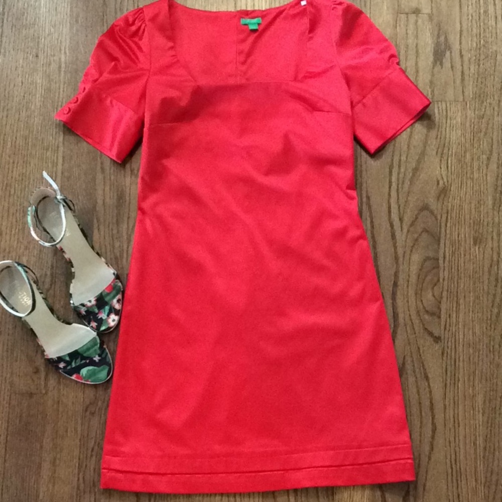 Benetton square neck poppy colored shift dress